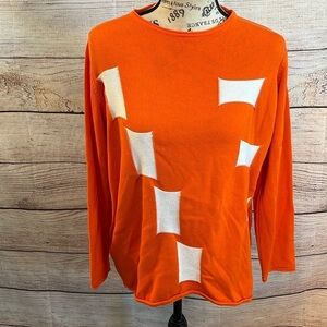 Kuit Kuit Lightweight Sweater Orange Textured White Rectangles Size Small